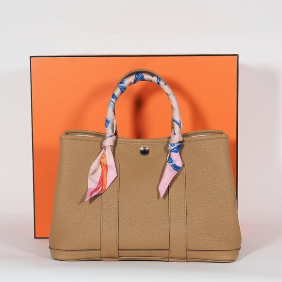 Hermès Garden Party 30 Gold Negonda Leather Tote with LV Twilly - Picture 1 of 14